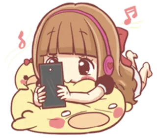 🙃 애니메이션 소녀, 헤드폰, 음악, 귀여운, 귀엽다, 베개 telegram sticker