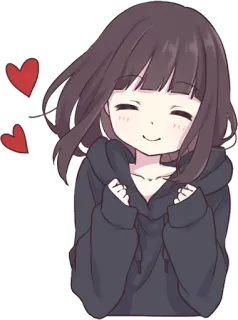 ☺️ аниме девушка, сердечки, мило, мультфильм, девушка, толстовка, каваи telegram sticker