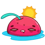 🥵 cereza, fruta, dibujo animado, sol, agotado, cansado, sudando telegram sticker