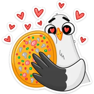 🥰 pássaro, pizza, amor, fofo, desenho animado, adesivo, comida telegram sticker
