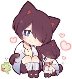 🙂 orecchie da gatto, anime, carino, kawaii, cuore, quadrifoglio, gatto, ragazzo whatsapp sticker
