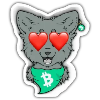 🐱 serigala, anjing, bitcoin, kripto, mata uang, cinta, mata hati, kartun whatsapp sticker
