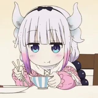 🐾 Kanna Kamui Miss Kobayashi's Dragon Maid Anime, Kanna, Dragón, Comiendo, Lindo telegram sticker