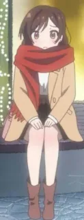 😕 anime, girl, scarf, jacket, cute, sitting, winter telegram sticker