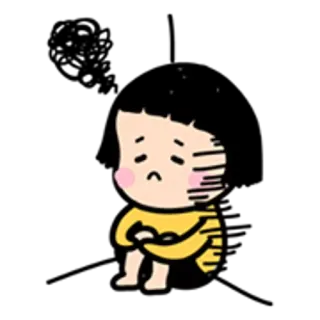 👧 sad, cartoon, upset, sitting, emotional, lonely telegram sticker