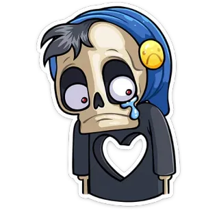 😢 kerangka, sedih, menangis, kartun, emo, hoodie, air mata whatsapp sticker