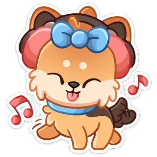 🎶 anjing, musik, kartun, imut, hewan, stiker whatsapp sticker