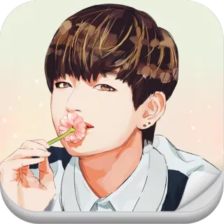😏 Anime, Coreano, Ídolo, Flor, Dibujo animado, Masculino, Retrato, Pegatina telegram sticker