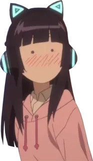 😳 Anime, Mädchen, Kopfhörer, Katzenohren, Niedlich, Erröten, Cartoon telegram sticker