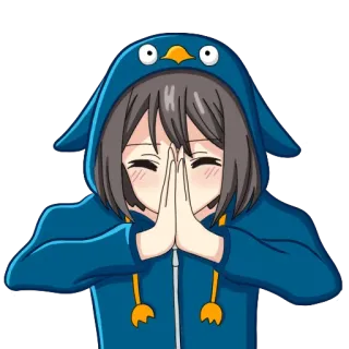 🙏 Anime, Pingouin, Mignon, Fille, Paisible, Kawaii whatsapp sticker
