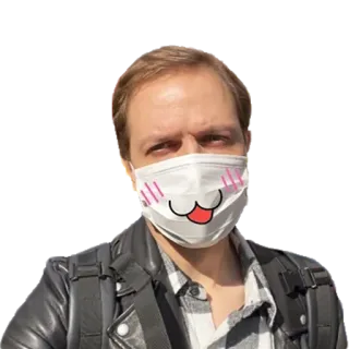 😜 mężczyzna, maska, kawaii, portret, maseczka, kurtka skórzana telegram sticker