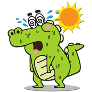 ☀ crocodile, alligator, sweating, hot, summer, cartoon, exhausted telegram sticker