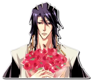 🌹 Byakuya Kuchiki Bleach Anime, Mangá, Byakuya Kuchiki, Bleach, Flores, Buquê whatsapp sticker