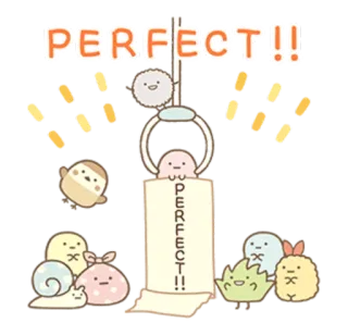 😄 PERFECT!! น่ารัก, คาวาอิ, สมบูรณ์แบบ, กระดิ่งลม, ตัวละคร, แอนิเมชั่น telegram sticker