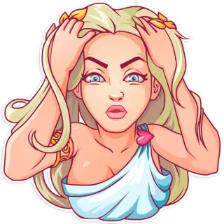 😱 woman, cartoon, blonde, goddess, greek, toga telegram sticker