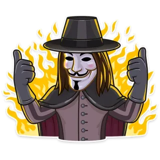 👍 V V for Vendetta V for Vendetta, Guy Fawkes, mask, movie, character, anonymous, revolution, activist telegram sticker