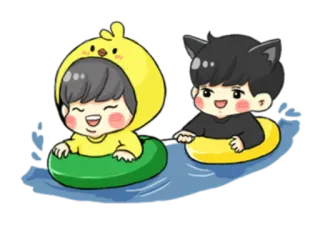 🏊 Мультфильм, Милый, Каваий, Плавание, Персонажи, Аниме, Утка, Кот telegram sticker