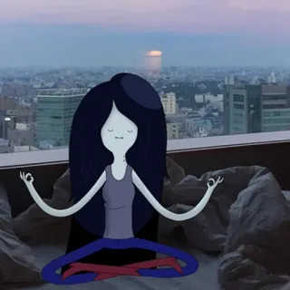 😄 Marceline Adventure Time 漫画, ヨガ, マーセリン, アドベンチャー・タイム, 瞑想, 都市 telegram sticker