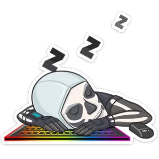 😴 Skull Trooper Fortnite Fortnite, Skull Trooper, Skelett, schlafend, Computer, Tastatur, Gamer telegram sticker