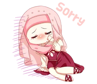 😔 triste, llorando, hiyab, musulmán, chibi, chica whatsapp sticker