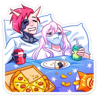 ⭐ Anime, Casal, Doente, Comida, Cama telegram sticker