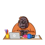 😡 orangutan, kantor, komputer, kartun, meja, donat, binatang whatsapp sticker