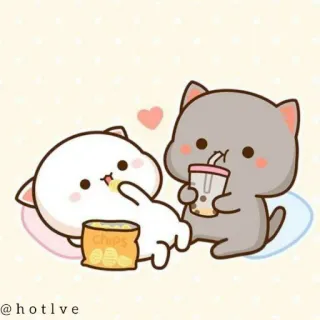 😋 @hotlve cats, cute, peach and goma, bubble tea, chips, kawaii telegram sticker
