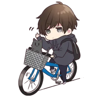 🚴 Anime, Chibi, Garçon, Chat, Vélo, Mignon, Kawaii telegram sticker