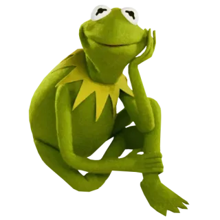 😊 Kermit Кермит, лягушка, маппет, думающий, зеленый, персонаж whatsapp sticker