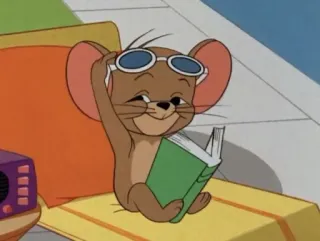 😎 Jerry Mouse Tom and Jerry kartun, tikus, kacamata hitam, membaca, pantai, kolam renang telegram sticker