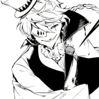 🤡 Anime, Personnage, Haut-de-forme, Monochrome, Noir et blanc, Homme telegram sticker