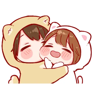 💞 漫画, 可愛い, かわいい, カップル, ハグ, 動物 whatsapp sticker
