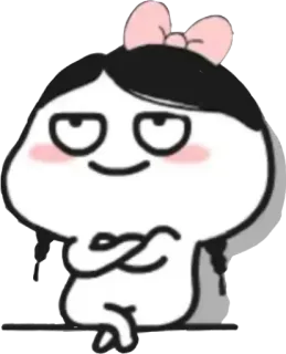 😏 การ์ตูน, ผู้หญิง, ยิ้มเยาะ, ท่าทาง, น่ารัก, โบว์, ตลก telegram sticker