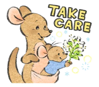 🧁 TAKE CARE 캥거루, 새끼, 꽃, 인사, 돌봄, 어머니, 아이 telegram sticker