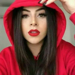 😉 mulher, menina, moletom vermelho, beleza, moda, retrato telegram sticker