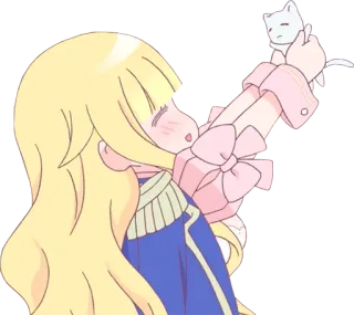 🐱 Anime, Dziewczyna, Kot, Słodkie, Blond włosy, Różowy, Niebieski telegram sticker