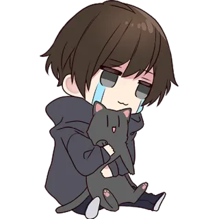 😭 Anime, Manga, Chico, Llorando, Gato, Triste, Kawaii, Chibi telegram sticker