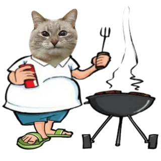🍖 cat, grilling, barbecue, beer, funny, cartoon telegram sticker