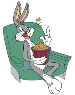 🍿 Bugs Bunny dibujos animados, conejo, conejito, palomitas, silla, viendo, película telegram sticker