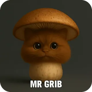 🍄 MR GRIB เห็ด, แมว, สัตว์, น่ารัก, ลูกผสม, แฟนตาซี, คุณกริบ whatsapp sticker