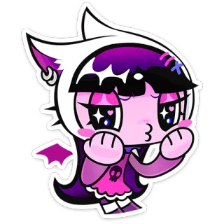 ⭐ Anime, Dibujos animados, Calavera, Monstruo, Gato, Lindo, Rosa telegram sticker