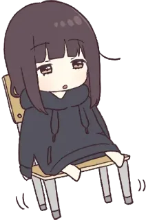 🙁 Аниме, Мультфильм, Девушка, Сидящая, Толстовка, Стул, Чиби telegram sticker