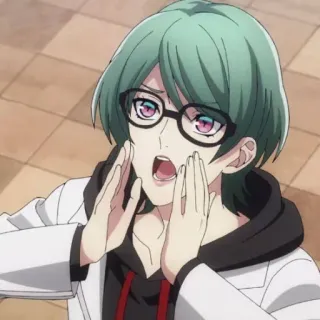 😛 Anime, Charakter, Brille, Grüne Haare, Porträt telegram sticker