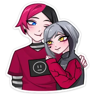 🤗 Cartoon, Paar, Anime, Emo, Goth, lächelnd whatsapp sticker