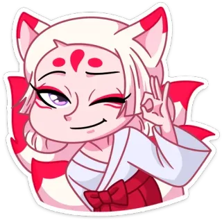 👌 アニメ, 狐娘, かわいい, ステッカー, キツネ, ウインク, OKサイン telegram sticker