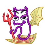 😈 ปีศาจ, การ์ตูน, สัตว์ประหลาด, สีม่วง, ส้อม, ปีก, ตลก telegram sticker
