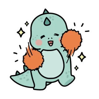 🥰 dinosaur, cute, cartoon, cheerful, sparkles, pom-poms telegram sticker