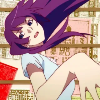 🎭 Hitagi Senjougahara Monogatari anime, dziewczyna, fioletowe włosy, Senjougahara, Hitagi, Monogatari telegram sticker