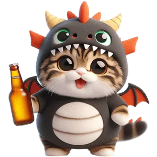 🍺 gatto, gattino, drago, costume, carino, animale, bottiglia di birra telegram sticker