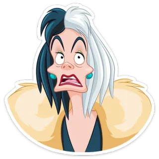 😳 Cruella de Vil 101 Dalmatians Cruella, villano, dibujos animados, Disney, De Vil, 101 dálmatas, personaje whatsapp sticker